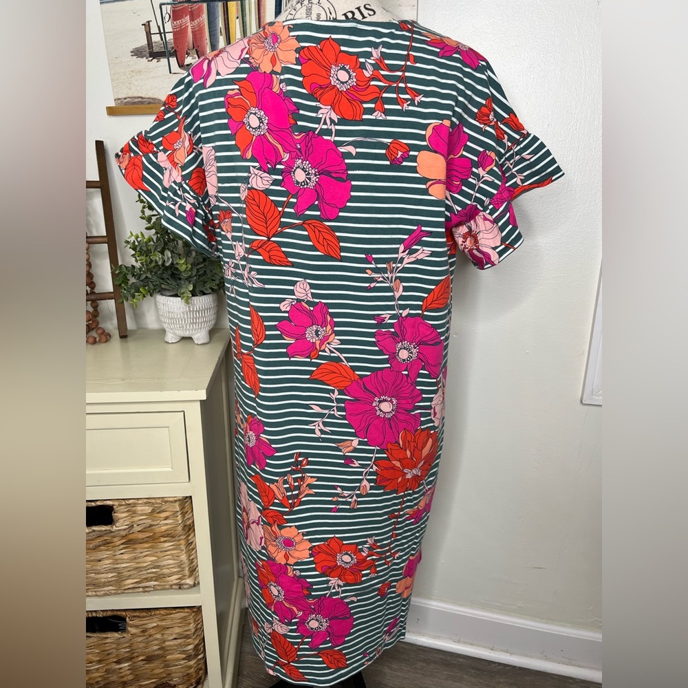 Brand New-Lands End Flutter Sleeve Floral T-Shirt Dress - Picture 4 of 6